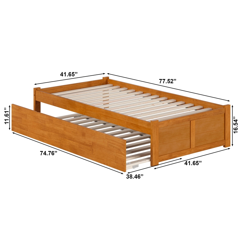 Concord Twin Wood Platform Bed with Footboard and Twin Trundle in Light Toffee
