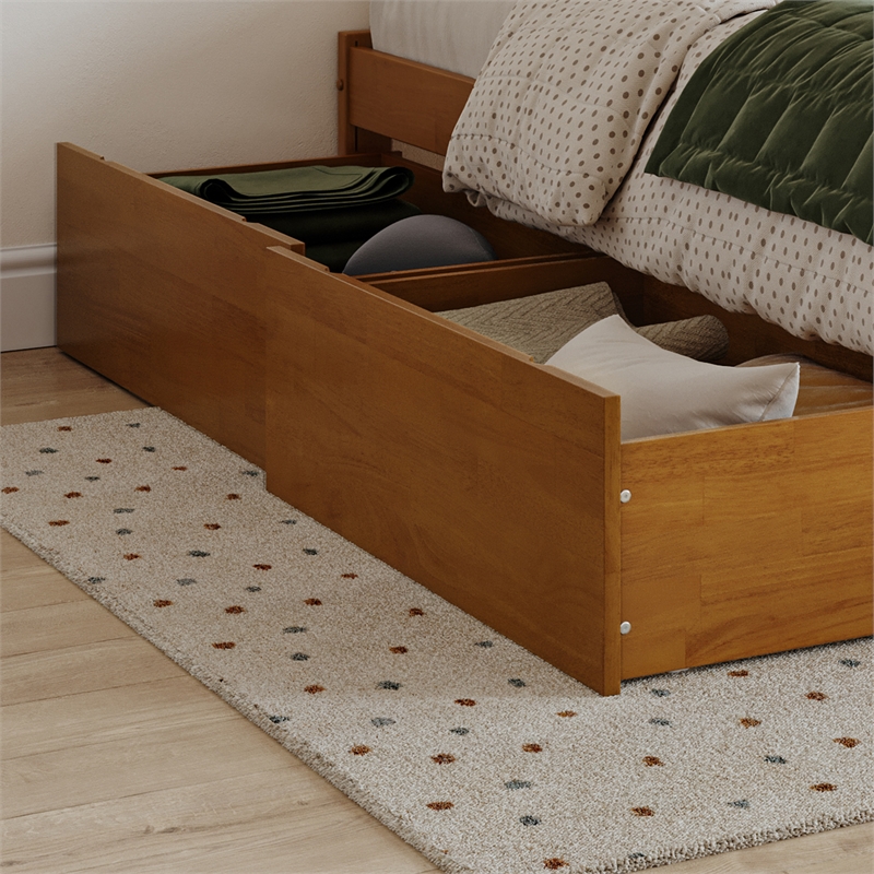 Concord Twin Wood Platform Bed with Footboard and Drawers in Light Toffee