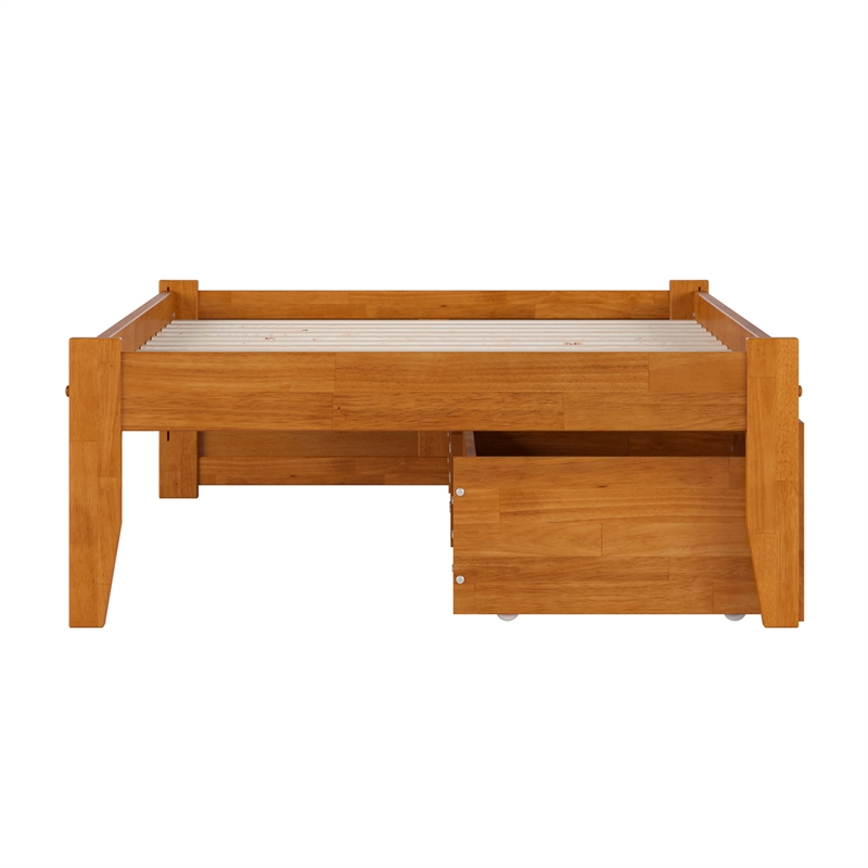 Concord Twin Wood Platform Bed with Footboard and Drawers in Light Toffee