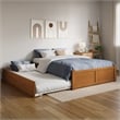 Concord Full Wood Platform Bed with Footboard and Twin Trundle in Light Toffee