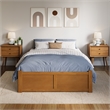 Concord Full Wood Platform Bed with Footboard and Twin Trundle in Light Toffee