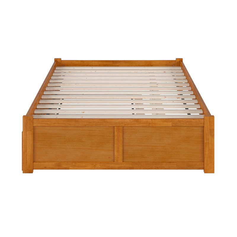 Concord Full Wood Platform Bed with Footboard and Twin Trundle in Light Toffee