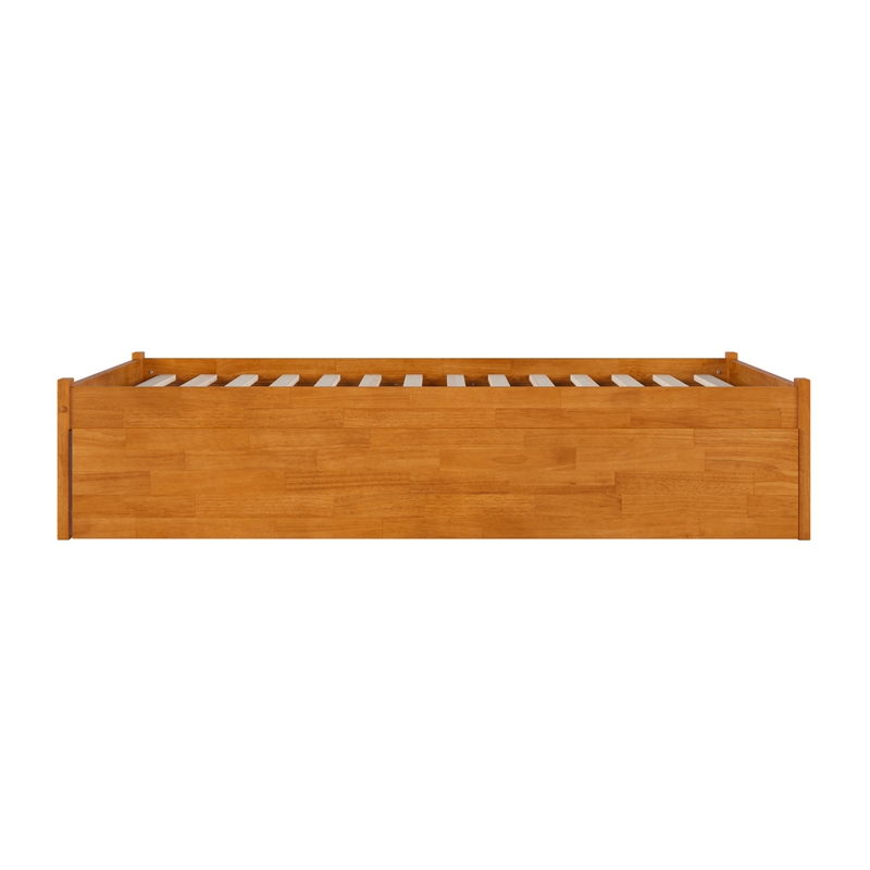 Concord Full Wood Platform Bed with Footboard and Twin Trundle in Light Toffee