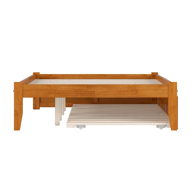 Concord Full Wood Platform Bed with Footboard and Twin Trundle in Light Toffee