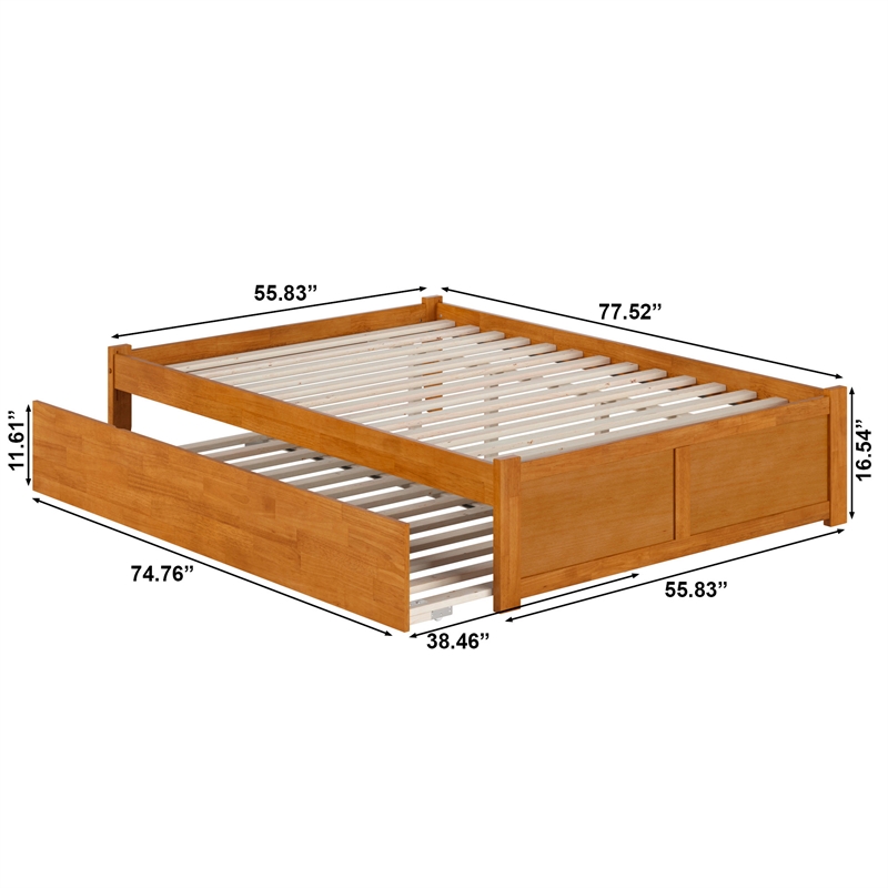Concord Full Wood Platform Bed with Footboard and Twin Trundle in Light Toffee
