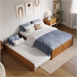 Concord Full Wood Platform Bed with Footboard and Full Trundle in Light Toffee