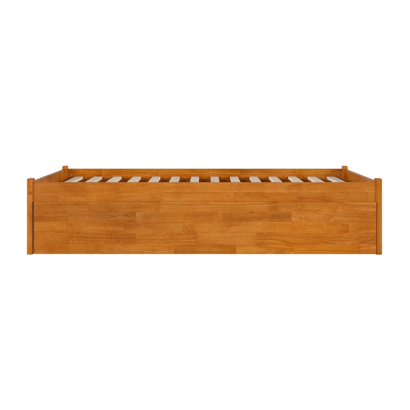 Concord Full Wood Platform Bed with Footboard and Full Trundle in Light Toffee