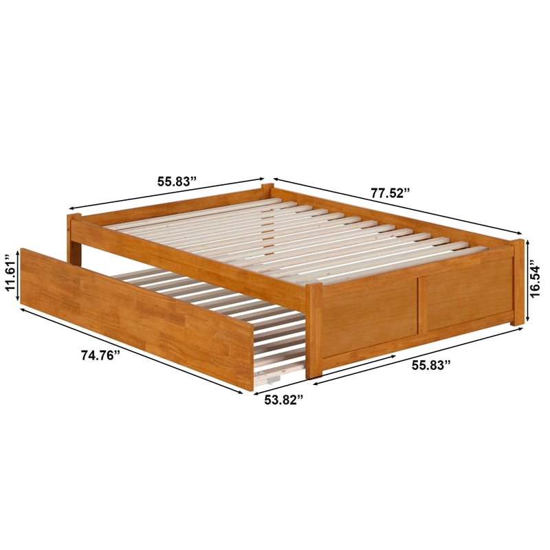 Concord Full Wood Platform Bed with Footboard and Full Trundle in Light Toffee