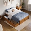 Concord Full Wood Platform Bed with Footboard and Drawers in Light Toffee