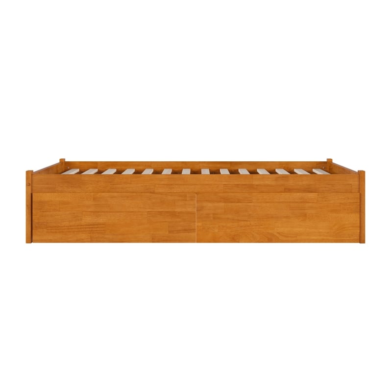 Concord Full Wood Platform Bed with Footboard and Drawers in Light Toffee