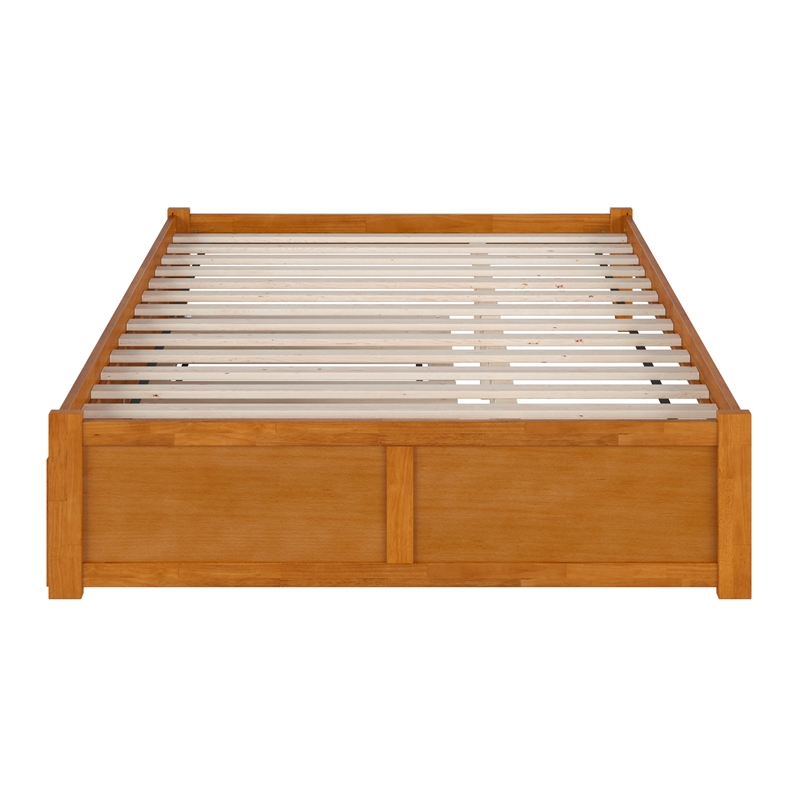 Concord Queen Wood Platform Bed with Footboard and TXL Trundle in Light Toffee