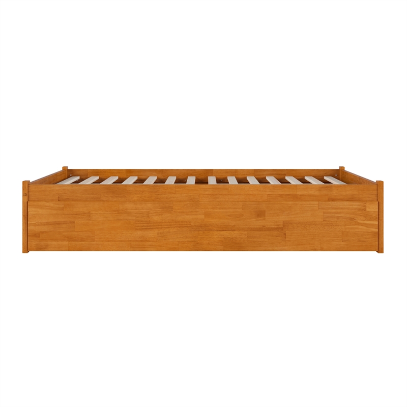 Concord Queen Wood Platform Bed with Footboard and TXL Trundle in Light Toffee
