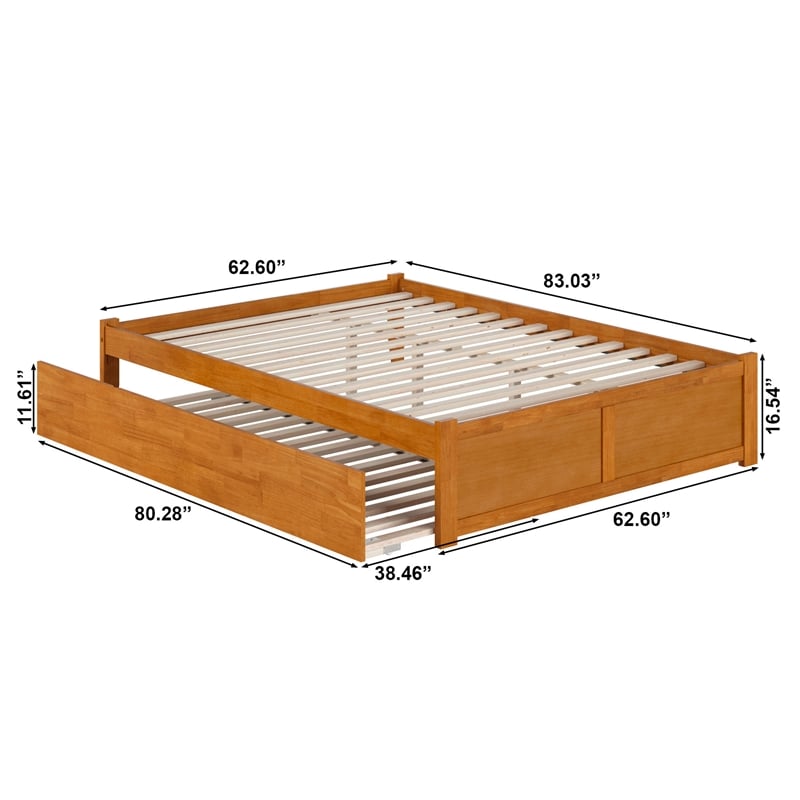 Concord Queen Wood Platform Bed with Footboard and TXL Trundle in Light Toffee