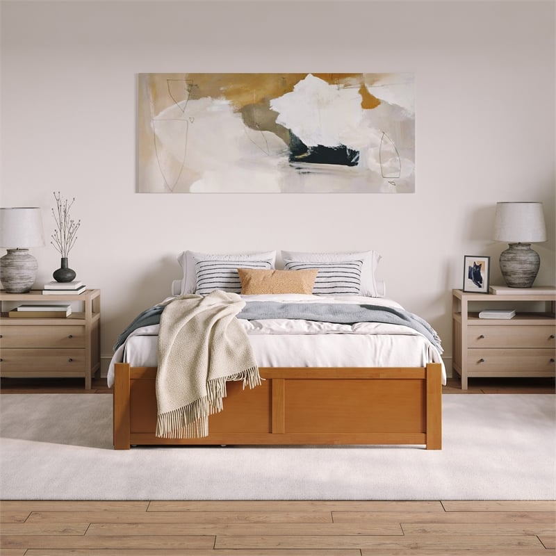 Concord Queen Wood Platform Bed with Footboard and Drawers in Light Toffee