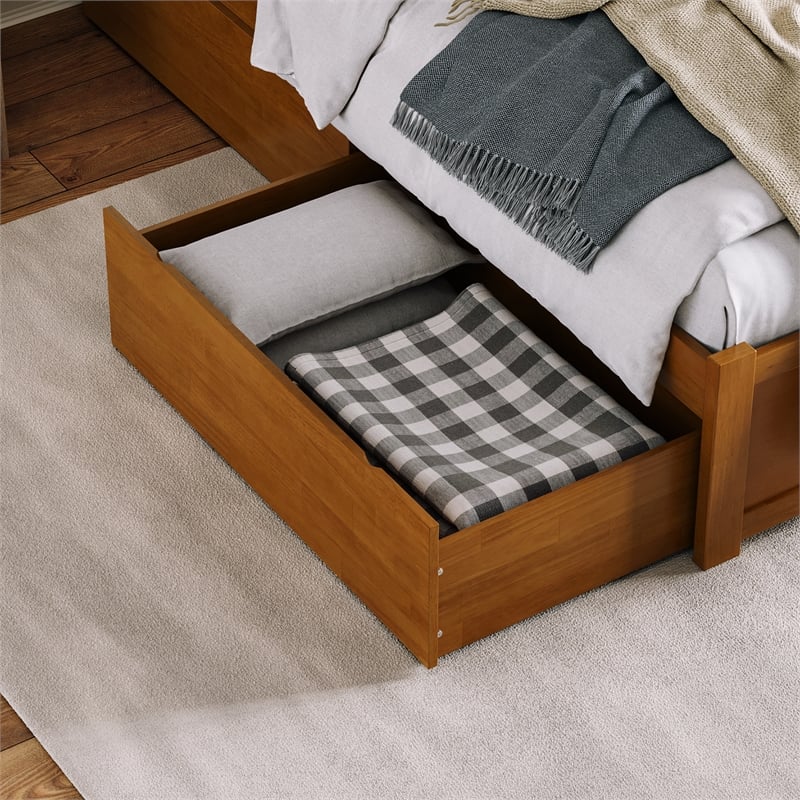 Concord Queen Wood Platform Bed with Footboard and Drawers in Light Toffee
