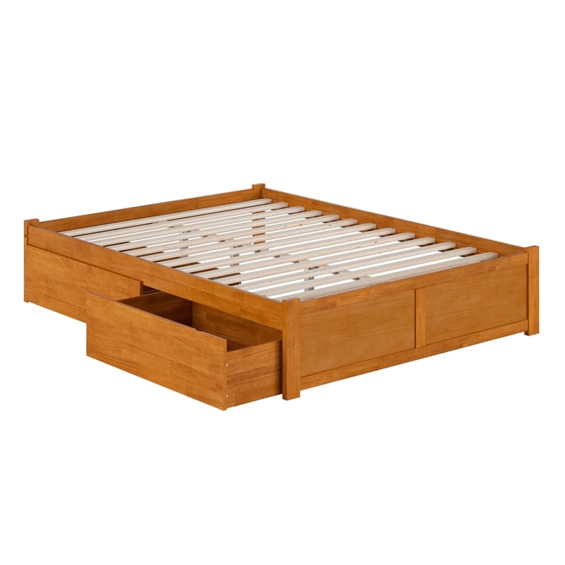Concord Queen Wood Platform Bed with Footboard and Drawers in Light Toffee