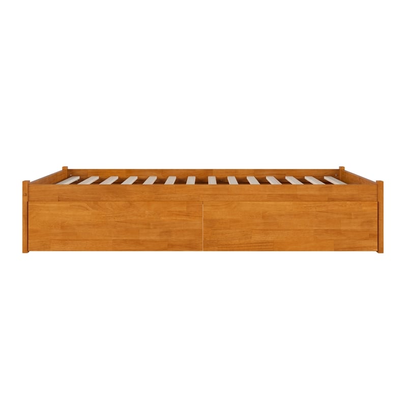 Concord Queen Wood Platform Bed with Footboard and Drawers in Light Toffee