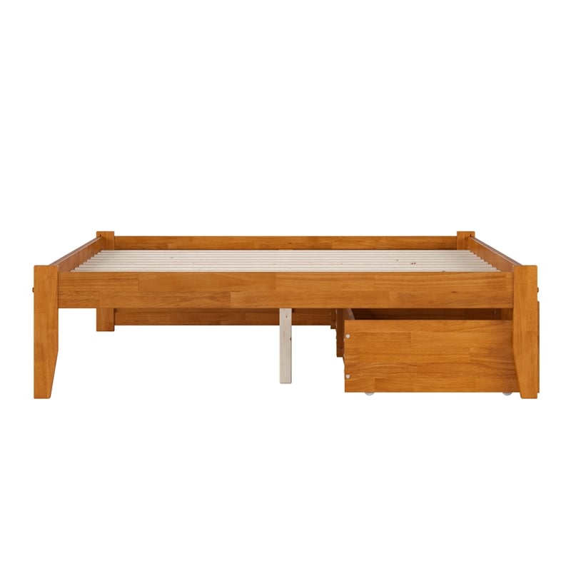 Concord Queen Wood Platform Bed with Footboard and Drawers in Light Toffee