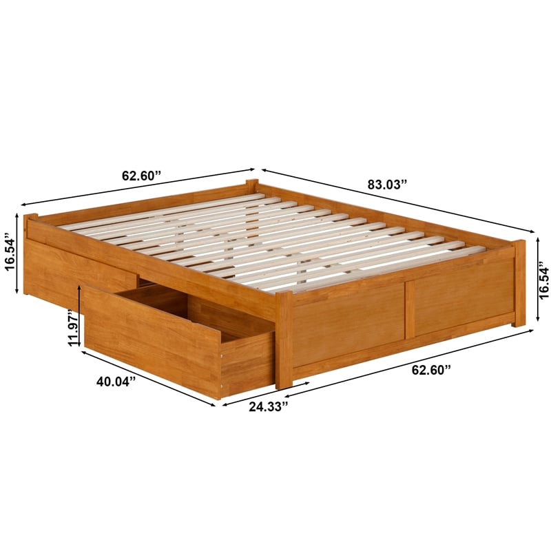 Concord Queen Wood Platform Bed with Footboard and Drawers in Light Toffee