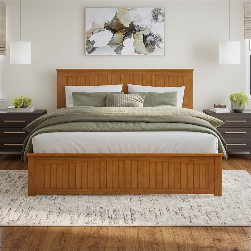 Nantucket King Platform Bed with Matching Footboard and Drawers in Light Toffee