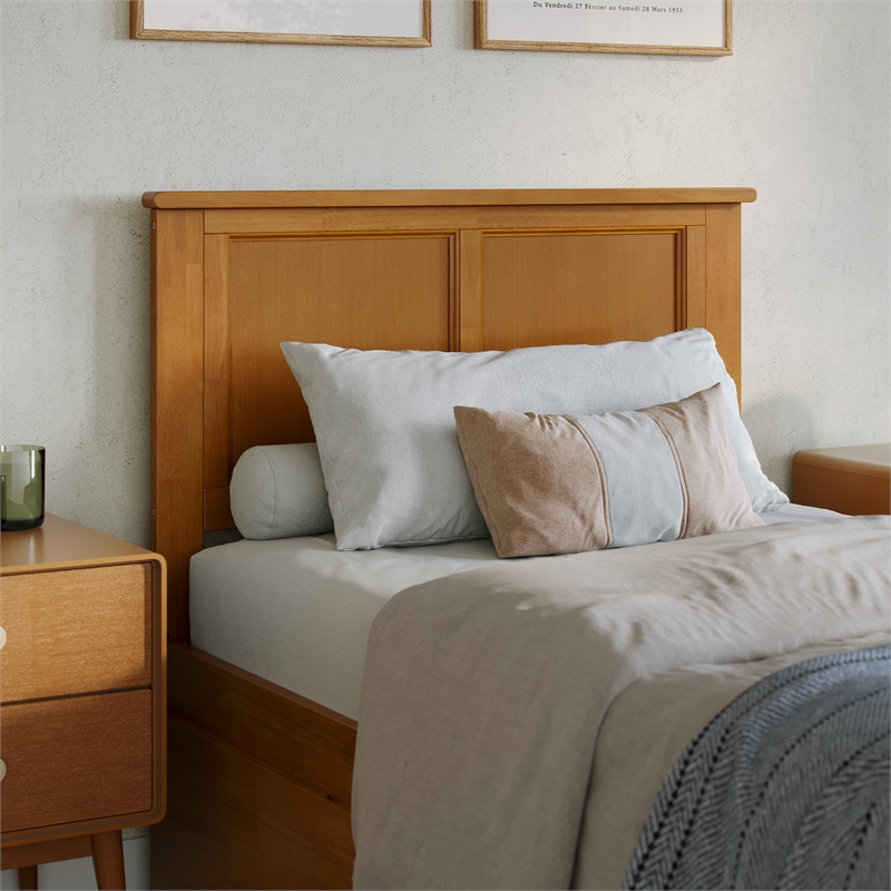 Madison Twin XL Wood Platform Bed with Footboard and Trundle in Light Toffee