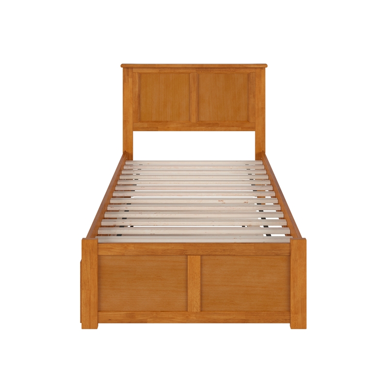 Madison Twin XL Wood Platform Bed with Footboard and Trundle in Light Toffee