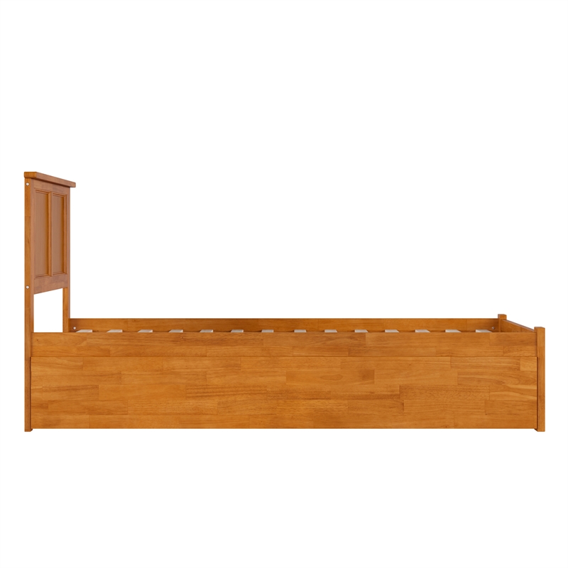 Madison Twin XL Wood Platform Bed with Footboard and Trundle in Light Toffee