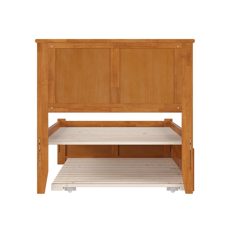 Madison Twin XL Wood Platform Bed with Footboard and Trundle in Light Toffee