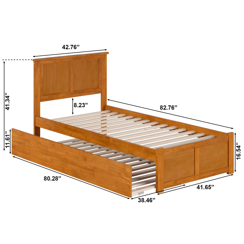Madison Twin XL Wood Platform Bed with Footboard and Trundle in Light Toffee