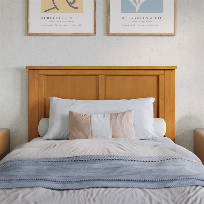 Madison Twin XL Wood Platform Bed with Footboard and Drawers in Light Toffee