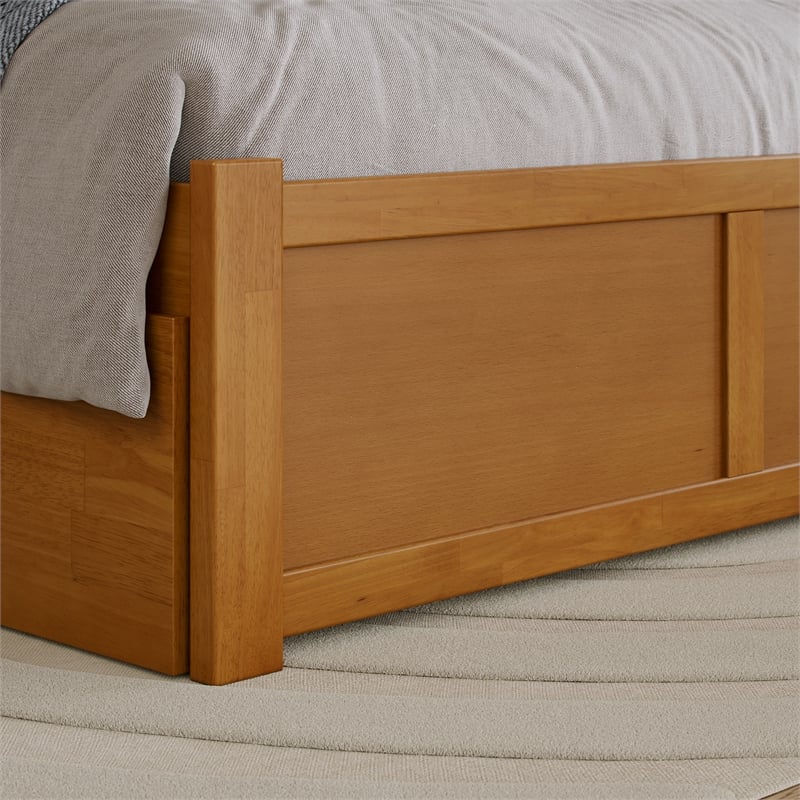 Madison Twin XL Wood Platform Bed with Footboard and Drawers in Light Toffee