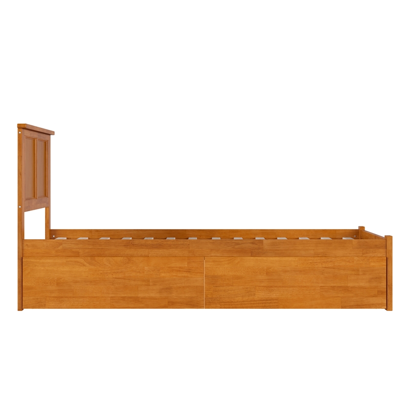 Madison Twin XL Wood Platform Bed with Footboard and Drawers in Light Toffee