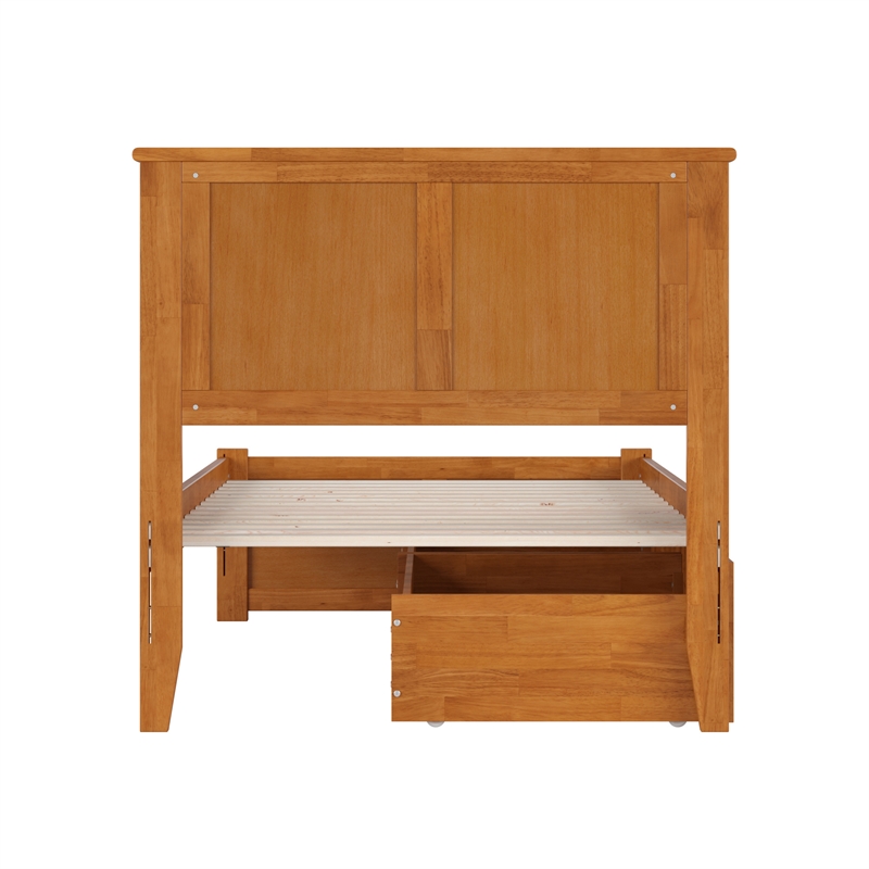 Madison Twin XL Wood Platform Bed with Footboard and Drawers in Light Toffee