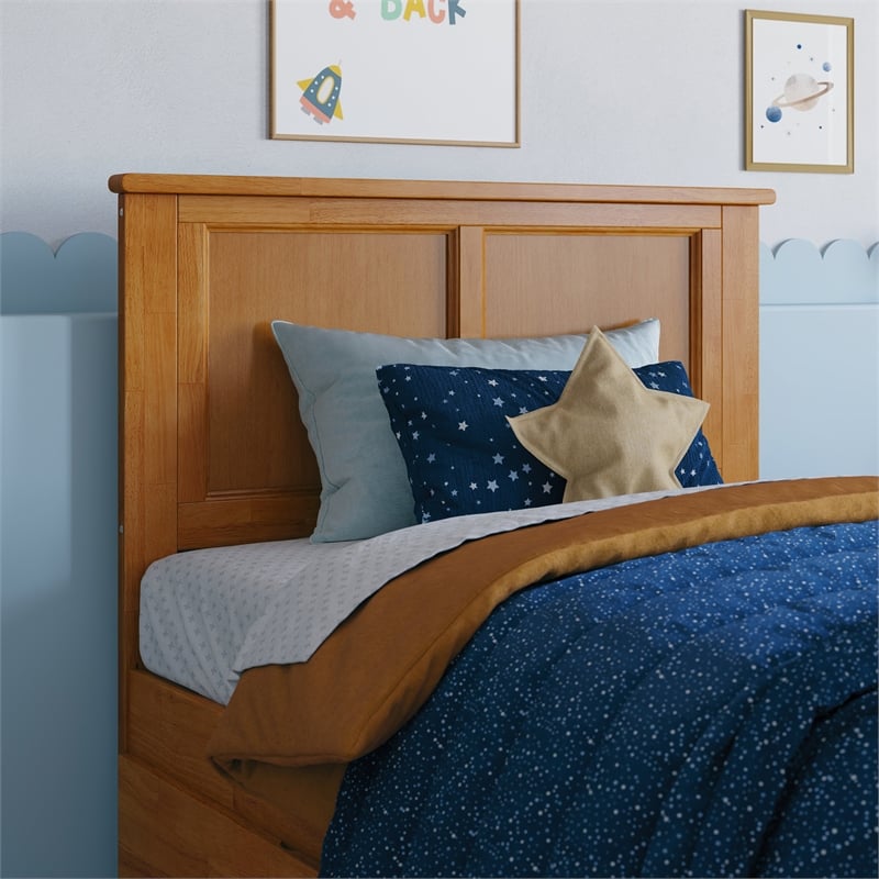 Madison Twin Wood Platform Bed with Footboard and Twin Trundle in Light Toffee