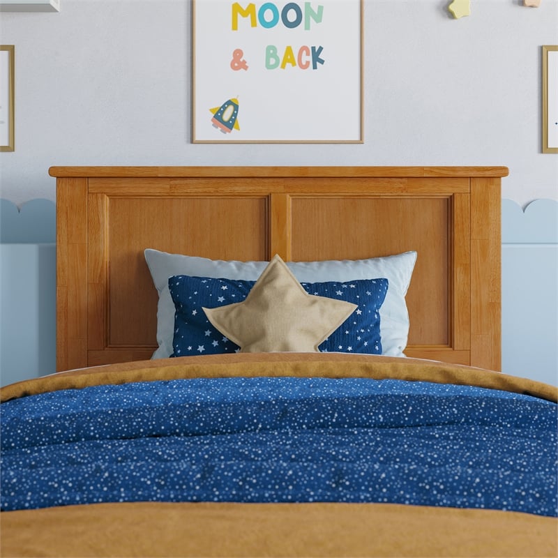 Madison Twin Wood Platform Bed with Footboard and Twin Trundle in Light Toffee