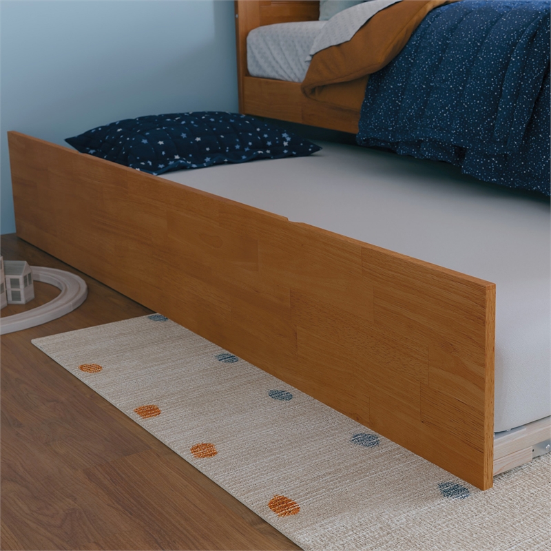 Madison Twin Wood Platform Bed with Footboard and Twin Trundle in Light Toffee