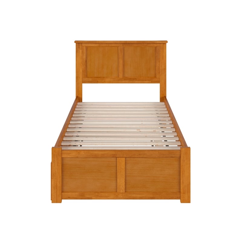 Madison Twin Wood Platform Bed with Footboard and Twin Trundle in Light Toffee
