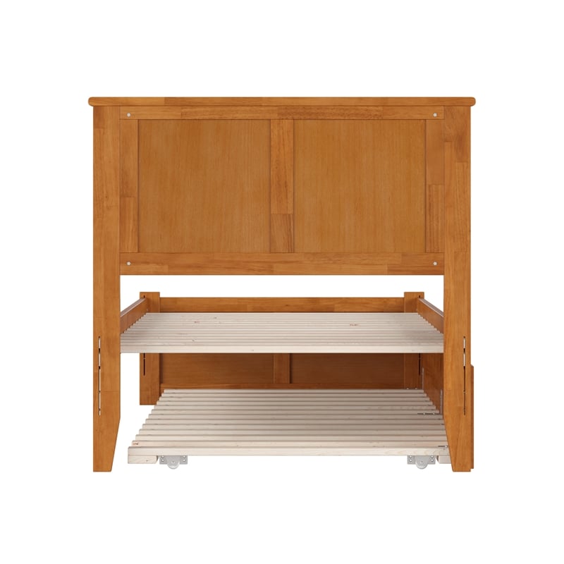 Madison Twin Wood Platform Bed with Footboard and Twin Trundle in Light Toffee