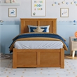 Madison Twin Wood Platform Bed with Footboard & Storage Drawers in Light Toffee