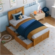 Madison Twin Wood Platform Bed with Footboard & Storage Drawers in Light Toffee