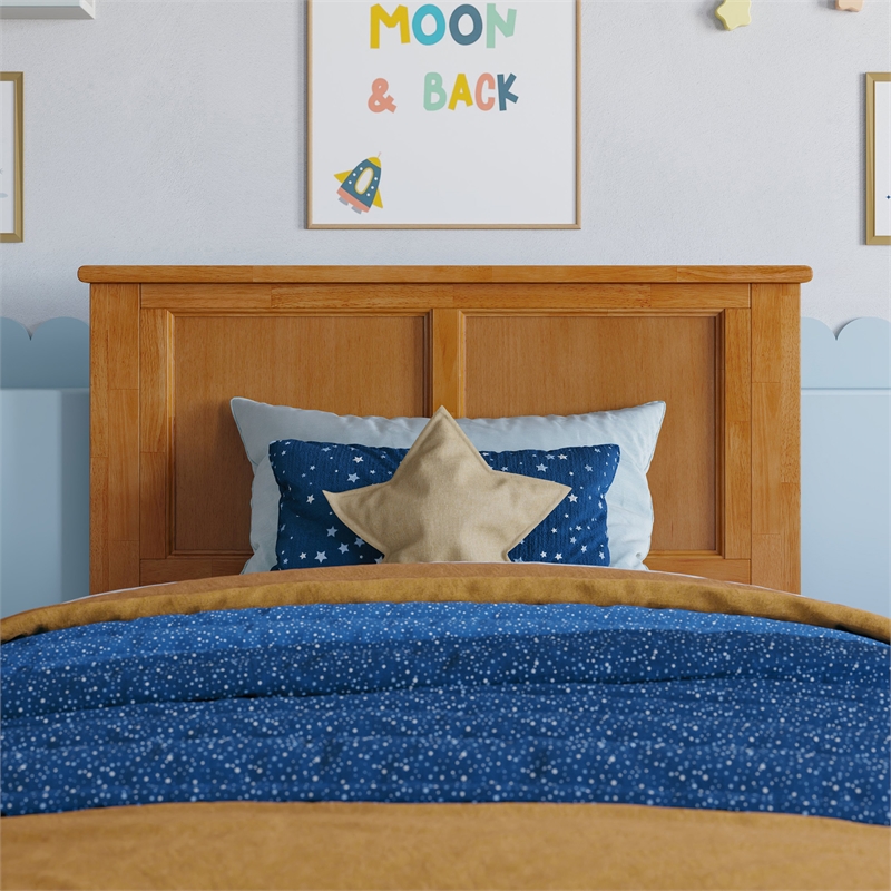 Madison Twin Wood Platform Bed with Footboard & Storage Drawers in Light Toffee