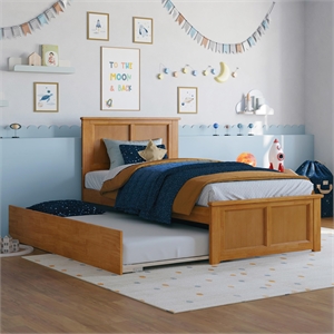 Madison Twin Platform Bed with Matching Footboard & Twin Trundle in Light Toffee