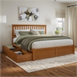 Mission King Wood Platform Bed with Footboard & Storage Drawers in Light Toffee