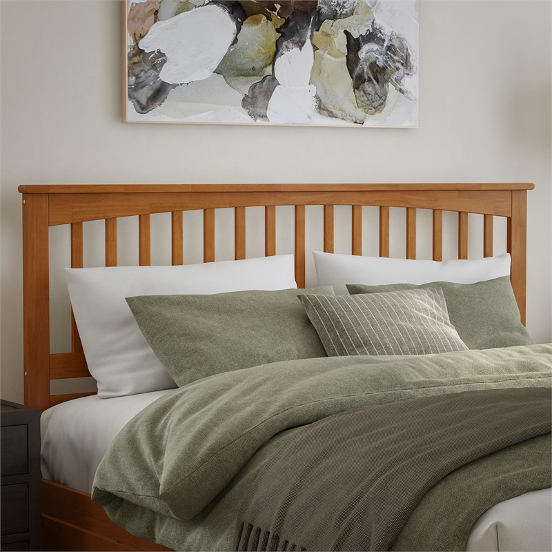 Mission King Wood Platform Bed with Footboard & Storage Drawers in Light Toffee