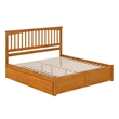 Mission King Wood Platform Bed with Footboard & Storage Drawers in Light Toffee