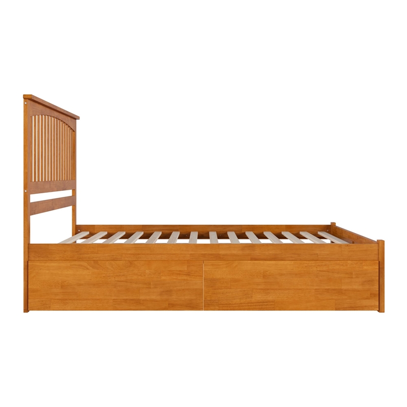 Mission King Wood Platform Bed with Footboard & Storage Drawers in Light Toffee