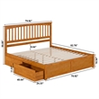 Mission King Wood Platform Bed with Footboard & Storage Drawers in Light Toffee