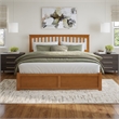 Mission King Wood Platform Bed with Footboard & Storage Drawers in Light Toffee