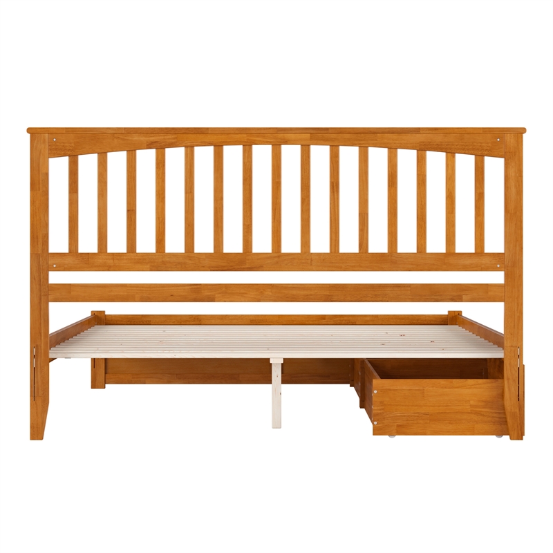 Mission King Wood Platform Bed with Footboard & Storage Drawers in Light Toffee
