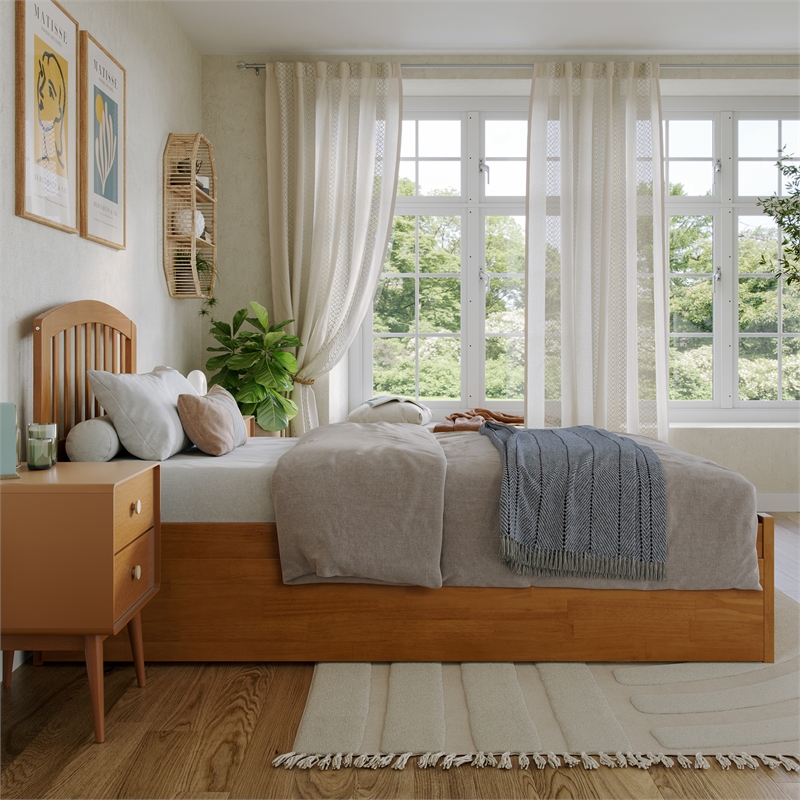 Richmond Twin XL Wood Platform Bed with Footboard & Trundle in Light Toffee